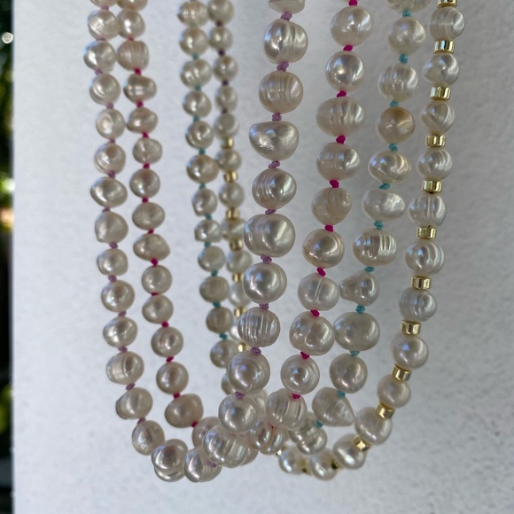 Baby Blue Knotted Freshwater Pearl Necklace - Picture 5 of 11